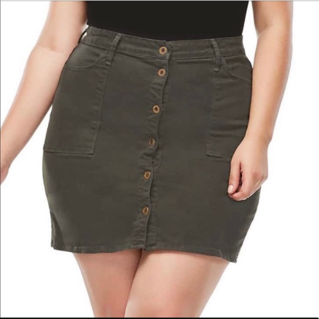 Good American The Mini Button Front Skirt Olive